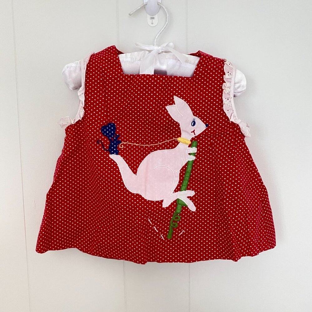 Vintage Nannekins Red Polka Dot Kangaroo Top